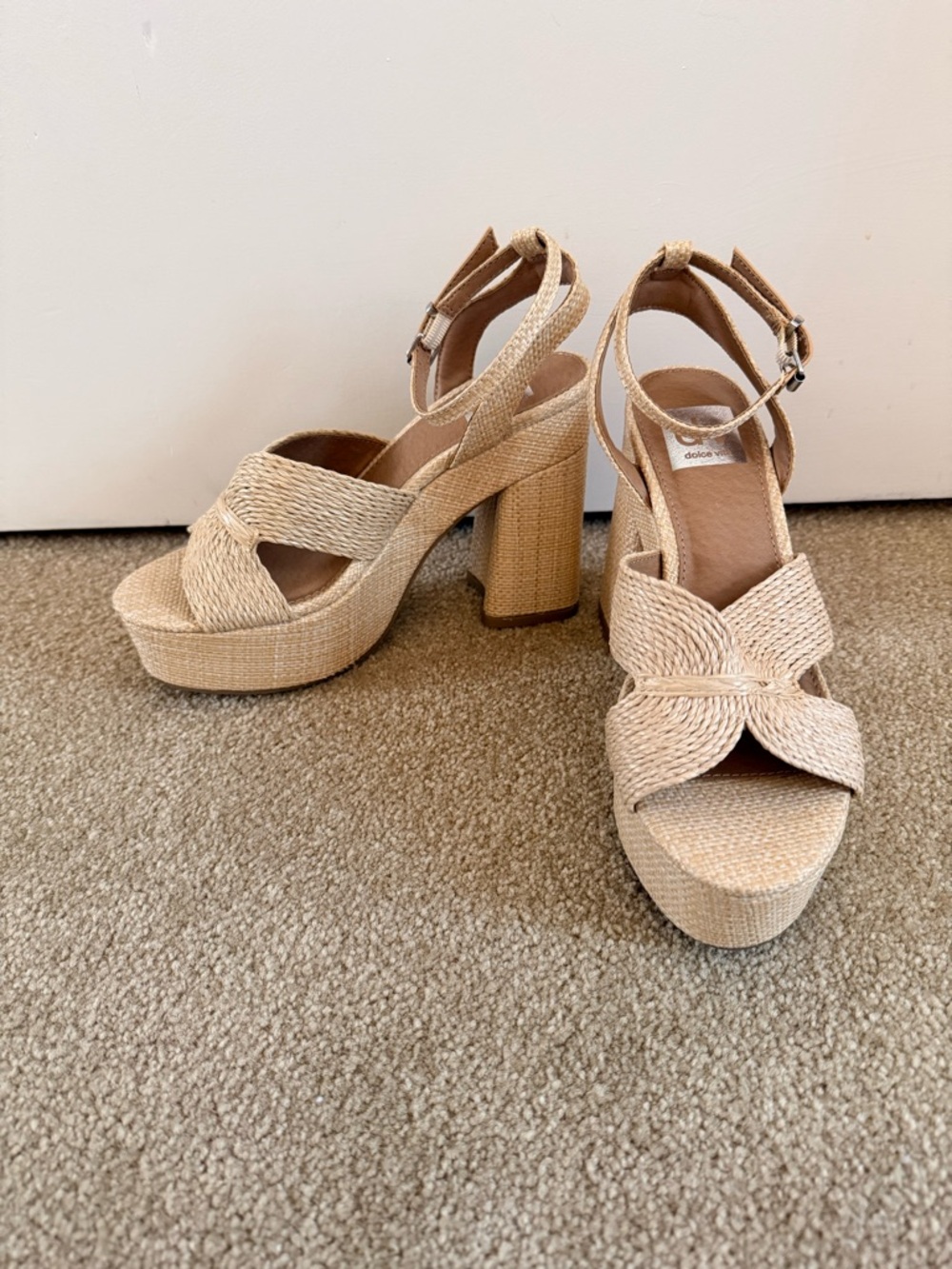 DV by Dolce Vita | Waylan - Beige Raffia Platform Sandals with Ankle Strap - Picture 6 of 8